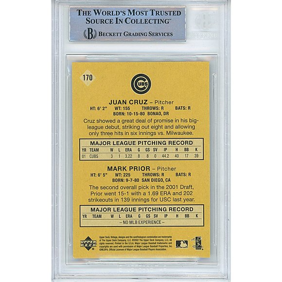 Mark Prior Signed 2001 Upper Deck Vintage Rookies Baseball Card Beckett Cubs BAS - Picture 2 of 4